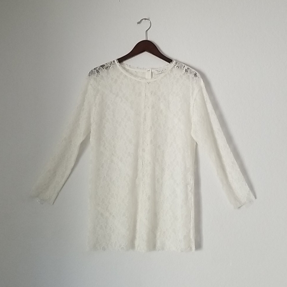 Sandro Dresses & Skirts - Sandro white lace long sleeve mini  dress